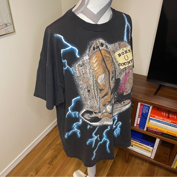 Vintage American Thunder Front/Back Lighting Born Country T-Shirt 100 Cotton - Picture 6 of 14